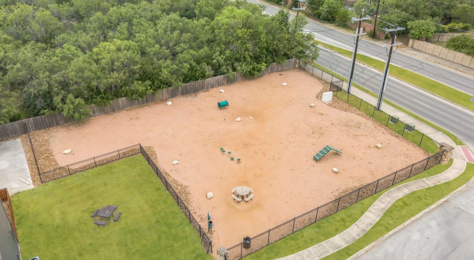 an aerial of a pet park